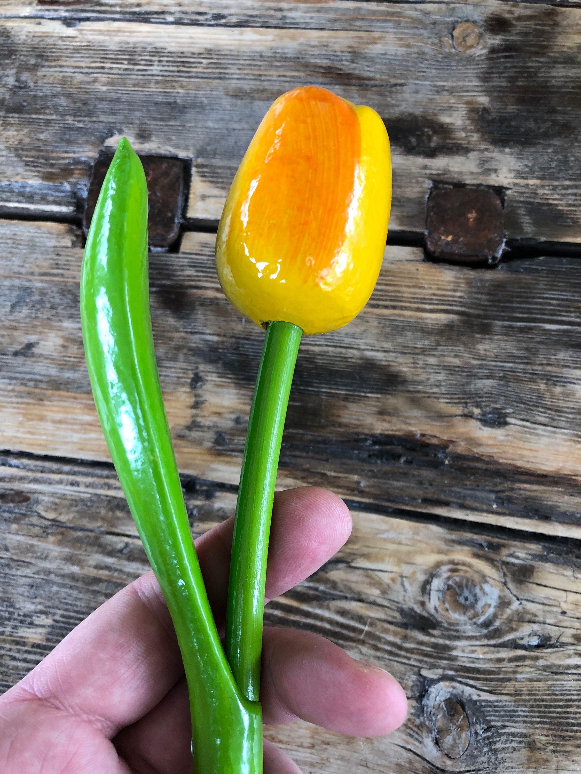 Wooden Tulips, Set Of 5 Yellow Tulips, 13.3'' Flower Table Decor