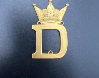 Vintage D medal badge, crown D metal order, medallion, pendant, Sporrong, Sweden