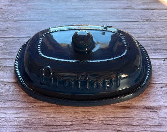 Vintage Brottopf lid, ONLY LID, Brottopf keramik blue glazed clay lid, Bottopf blue ceramic lid for bread dish, lid for bread baking pot