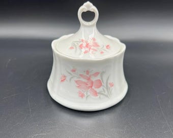 Azucarero vintage, tarro de mermelada de cerámica floral pintado a mano, azucarero con tapa, tarro de cerámica con flores, Wunsiedel Bavaria Porzellan