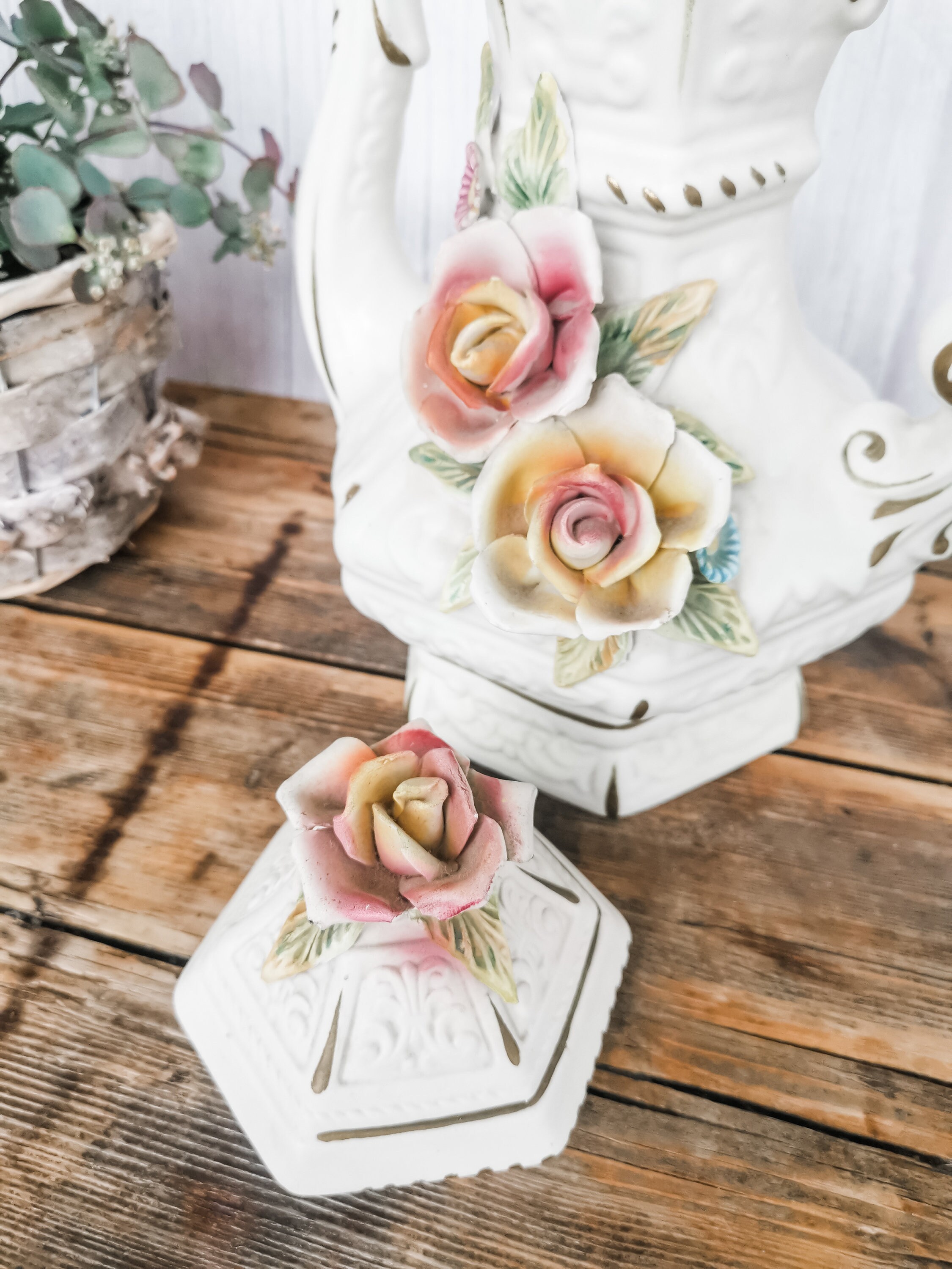 Vintage Capodimonte Pitcher Vase With Lid Italy LCS Etsy