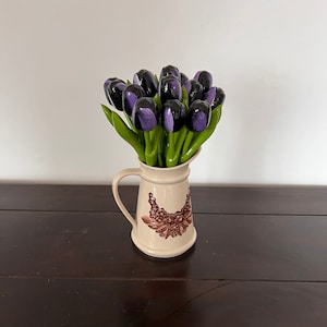 Handmade Dark Purple Wooden Tulip, Floral Table Decor
