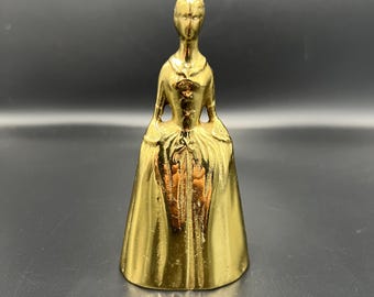 Vintage Brass Lady Bell Figurine, Mid Century Modern Brass Bell, Woman Figure Bell Sculpture, Decorative Brass Collectible,Unique Desk Decor