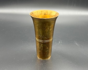 Vintage brass glass, drinking cup, golden metal goblet, brass mortar, bronze vase, burner goblet