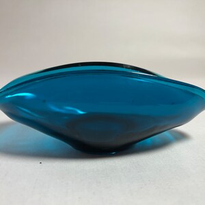 Vintage glass dish, turquoise blue vintage glass snack bowl, crystal cut glass bowl, cookie dish, trinket bowl