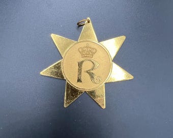 Vintage R star medal orden, crown R letter metal order, medallion, pendant, Sporrong, Sweden