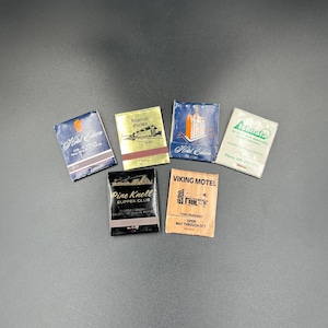 Vintage Matchbook Collection, lot of 6 matches, Retro Hotel Advertising, Viking Motel, Ishnala, Pine Knoll, Hotel Edison, Imperial Garden