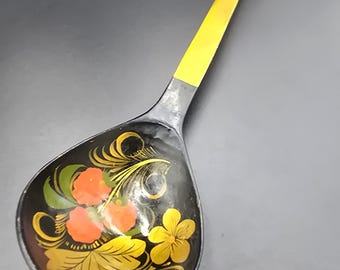 Vintage Soviet Russian USSR Wooden Decorative Spoons Folk Art Hand Painted, long spoon