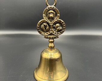 Vintage Solid Brass Three Wise Monkeys Bell | See Hear Speak No Evil Hand Bell | Antique Style Brass Decor | Gift for Collectors & Teachers