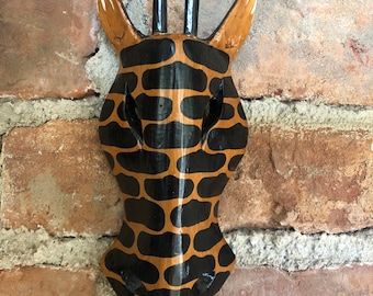 Hand Carved Wood Giraffe Mask: Vintage African Wall Decor