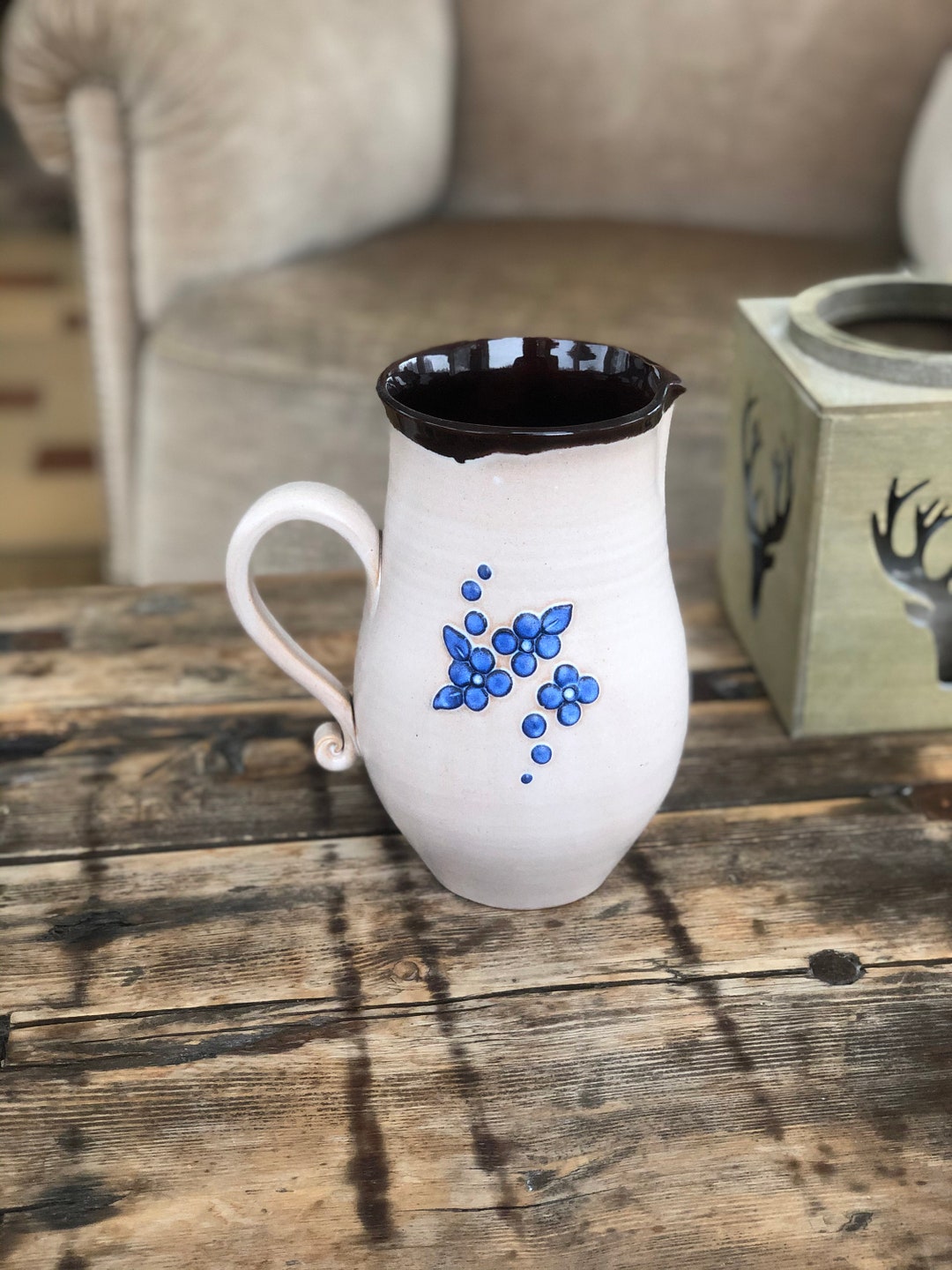 Vintage Pottery Pitcher Handmade Ceramic Pitcher Home Decor - Etsy