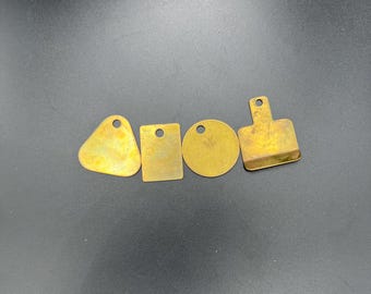 Vintage metal token, set of 4 different shape badges, Oresunsvarv Landskronar signs, Sporrong Sweden