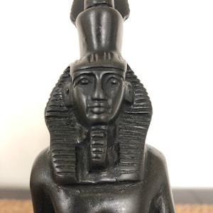 Vintage Egyptian sculpture, 10" Egyptian God Amun Ra statuette, heavy composite pharaoh figurine, Egypt Goddess statue