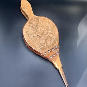 ​Vintage Hand Carved Wood Fireplace Bellows Floral Relief Leather Brass Nozzle Brass Fireplace Bellows - Etsy Canada main image 2