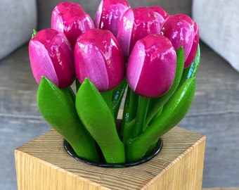 Wooden tulips, SELECT QUANTITY: pink tulips, 7.8&#39;&#39; flower table decor, handmade wood floral, gift for she