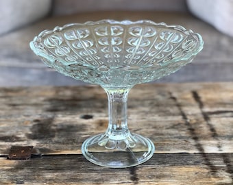 Vintage Cut Glass Pedestal Bowl, Retro Centerpiece