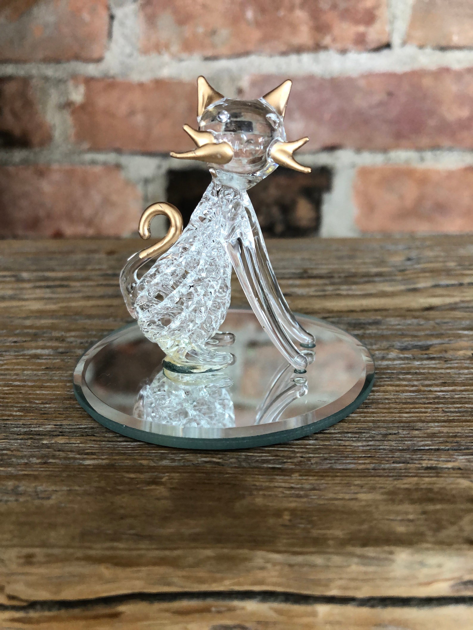 Vintage cat figurine crystal glass cat mini statuette cat Etsy