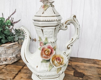 Capodimonte Lg Porcelain Carved Flowers Vase Urn Pitcher Italy - Etsy