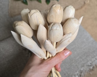 Wooden tulips natural, DIY, for painting, natural wooden tulips, 7.8&#39;&#39;/ 20cm, PRICE for 1 flower, spring decor, handmade