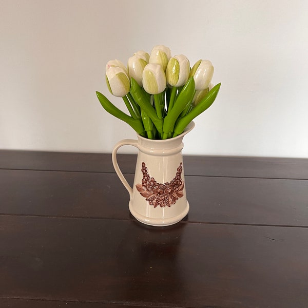 Tulipes en bois, QUANTITÉ SÉLECTIONNÉE : tulipes vertes blanches, décoration de table fleurie de 7,8 pouces, fleurs en bois faites main, cadeau pour elle