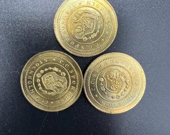 Vintage metal token, set of 3 laundry metal coins, Coop, Konsums Tvatte rier Bromma, Sporrong, Sweden tokens
