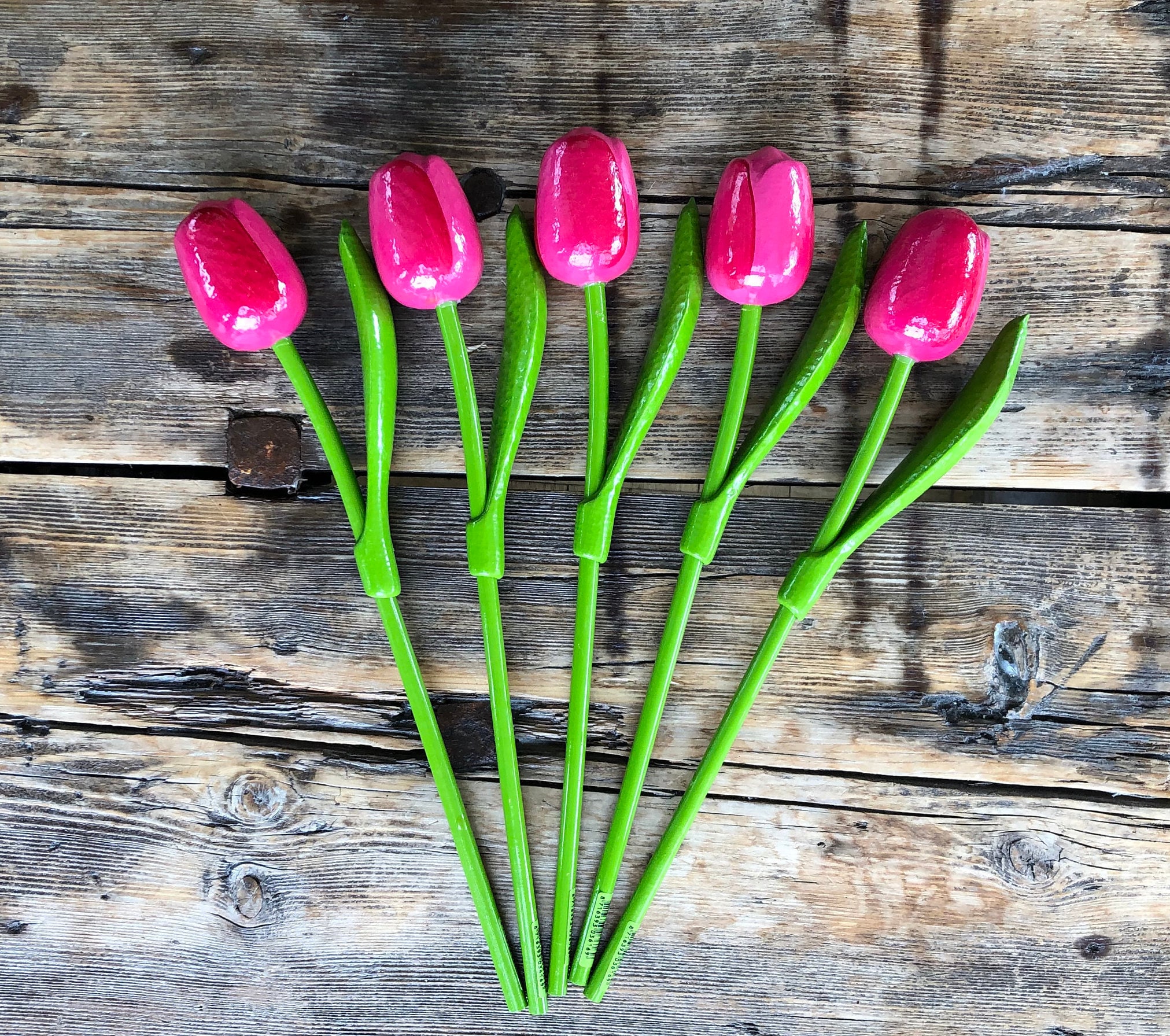 Wooden tulips set of 5 pink tulips 13.3'' flower Etsy