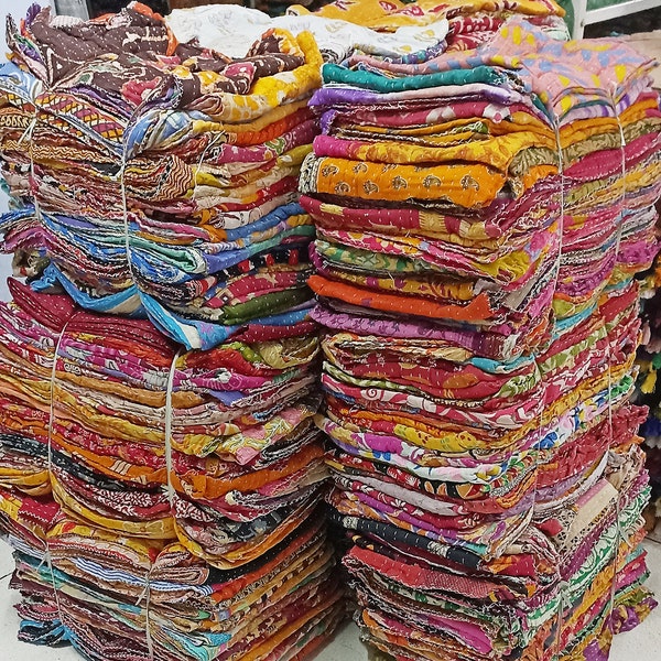 Wholesale Lot Vintage Kantha Quilt, Indian Sari Quilt Kantha Throw Blanket, Antique Kantha Twin Bedspread Bedding, Boho Kantha Quilts