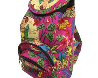 Hippie Frida Kahlo Printed Man & Women Casual Cotton Bag Multi Backpack Bags College Backpack, Hippie Backpack, Handmade backpack