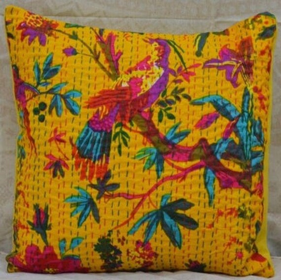 Christmas Gift Home Decor Bird Print Kantha Cushion Cover Pair Pillow Case 16 