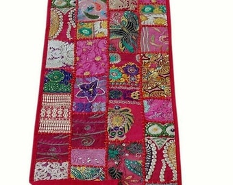 Pink Table Runner Room Decor Cloth Embroidered Patchwork Cotton Dinning Table Multi Color Handmade Decorative Table Runner