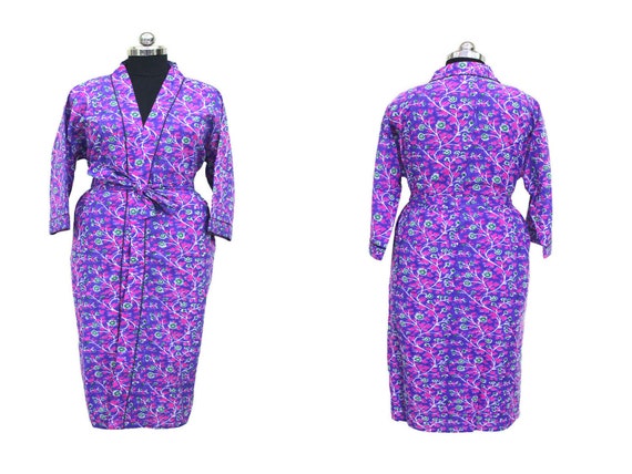 Floral Printed Cotton Bathrobe Long Kimono Sleepwear Beach Robe ITEM IN USA