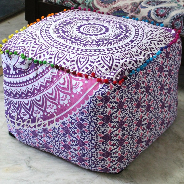 New 22" Square Ottoman Pouf Cover Floor Pillow Pink Ombre Room Decorative Covers Cover- Seat Covers/ Floor Decoration Cushion Cover
