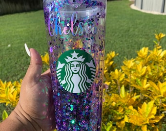 Customized Purple Glitter Tumbler