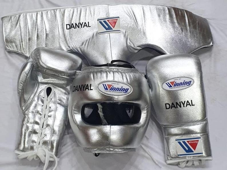 Custom Made Silver W1NN1NG Boxing Gloves Head Guards Groin Etsy