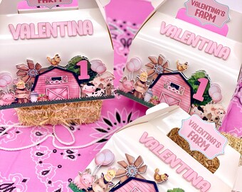 Pink Farm Birthday Favor Boxes: Girl's Party Decoration