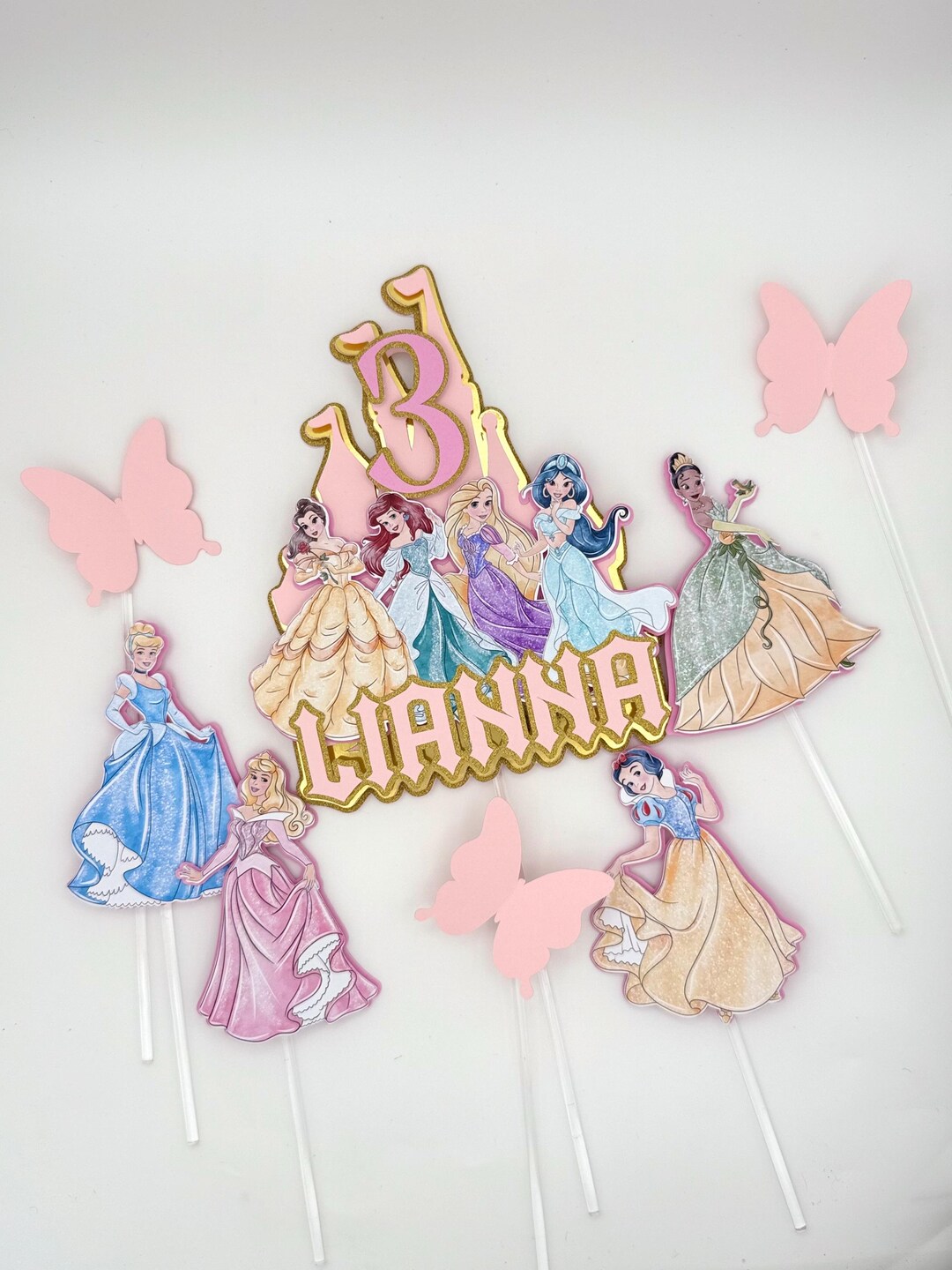 Personalized Princess Cake Topper Set, 3D Layered Birthday Decoration ...