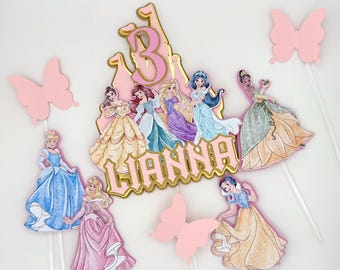 Personalized Princess Cake Topper Set, 3D Layered Birthday Decoration