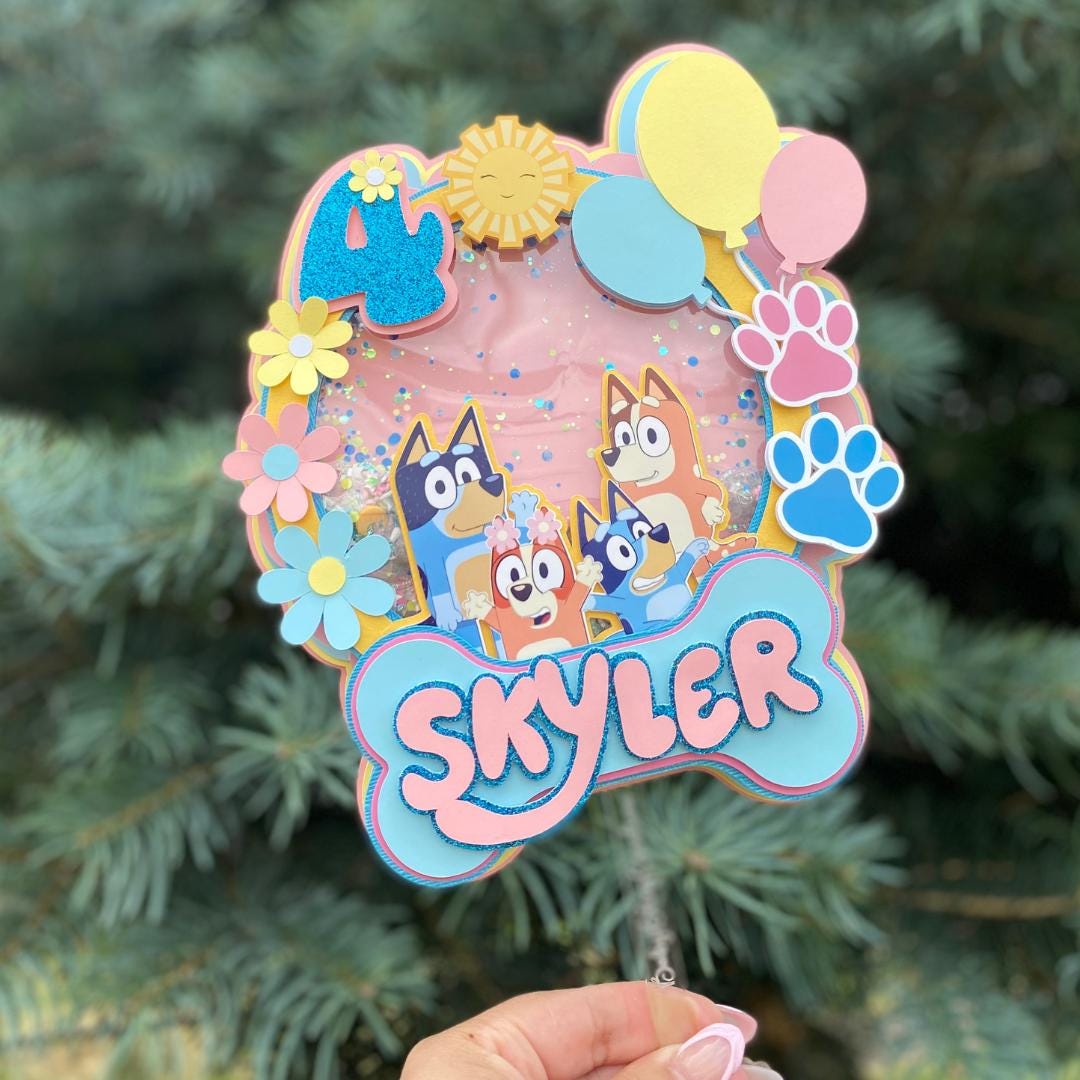 Bluey Inspired pink cake topper