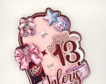 Dr Pepper Themed Birthday Cake Topper, Personalized Soda Party Decor