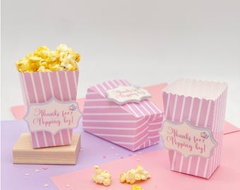 Carnival Birthday Party Popcorn Boxes: Pastel Pink Favor Boxes