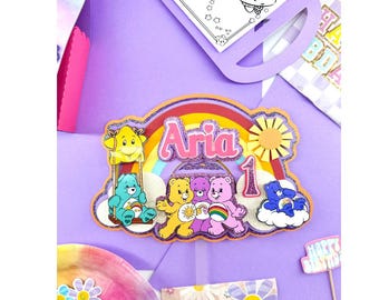 Personalized Care Bears Cake Topper, Rainbow Birthday Party Decor