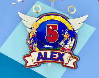 Sonic Birthday Cake Topper: Personalized Cartoon Party Decor
