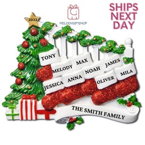 Stocking Family for 9 Christmas Ornament 2025-Personalized Christmas Ornament- 2025 Ornament,Family Ornament 2025,Stocking 9 Family Ornament