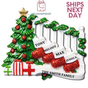 Personalized Stocking Family Ornament Ornament for Christmas Family of 2 3 4 5 6 7 8 9 - Family of 9 Ornaments- Cat and Dog Ornament 2023