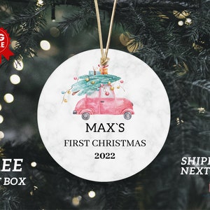 Baby&#39;s First Christmas Ornament 2024 - Personalized First Christmas Truck Ornament - Custom Baby Boy Truck Ornament