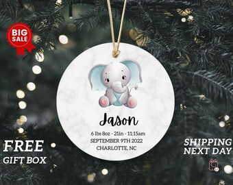 Personalized Baby's First Christmas Ornament: Elephant Ceramic Keepsake