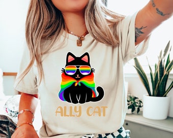 Pride Ally Cat Shirt,LGBT Ally Cat Shirt,LGBTQ Cat Shirt,Ally Cat Rainbow T-Shirt,Pride Apparel,Pride Cat,Cat Pride Shirt, Funny Pride Shirt