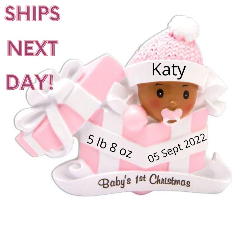 Personalized 2024 Baby Boy Ornament,African American, Newborn Christmas,Baby's First Christmas Ornament 2025 Roze