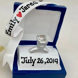 Marry Me Blue Box Engagement Ring Personalized Christmas Ornament