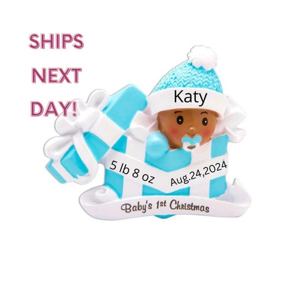 Personalized 2025 Baby Boy Ornament,African American, Newborn Christmas,Baby's First Christmas Ornament 2025